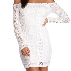 White Crocheted Off Shoulder Dress
